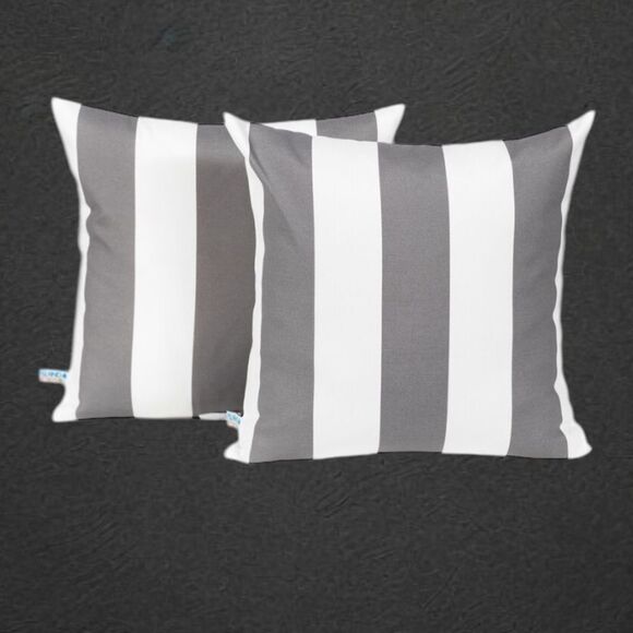 2 New Island Retreat All-Weather Outdoor Throw Pillows, Slate Grey/White Stripe - Picture 1 of 5
